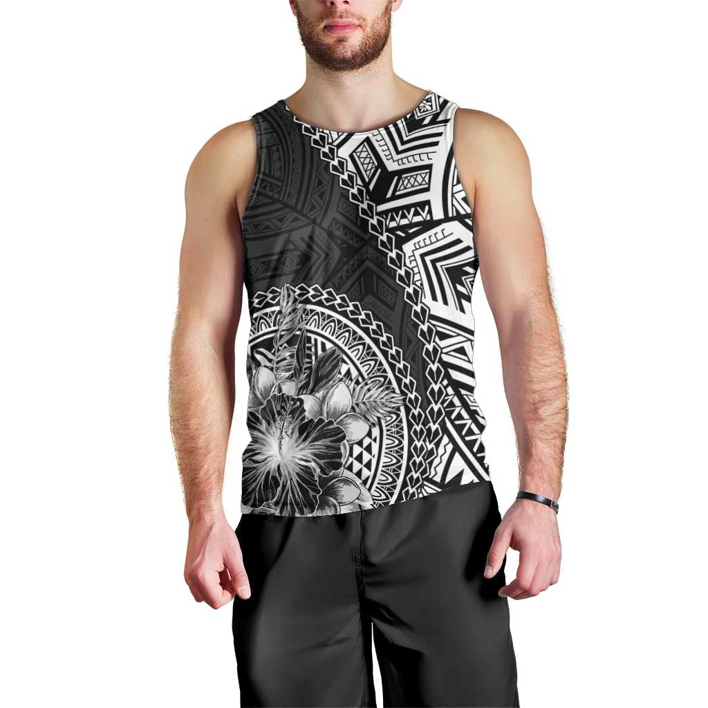 Hibiscus With Black Austronesian Tattoo Pattern Men Tank Top - Polynesian Pride
