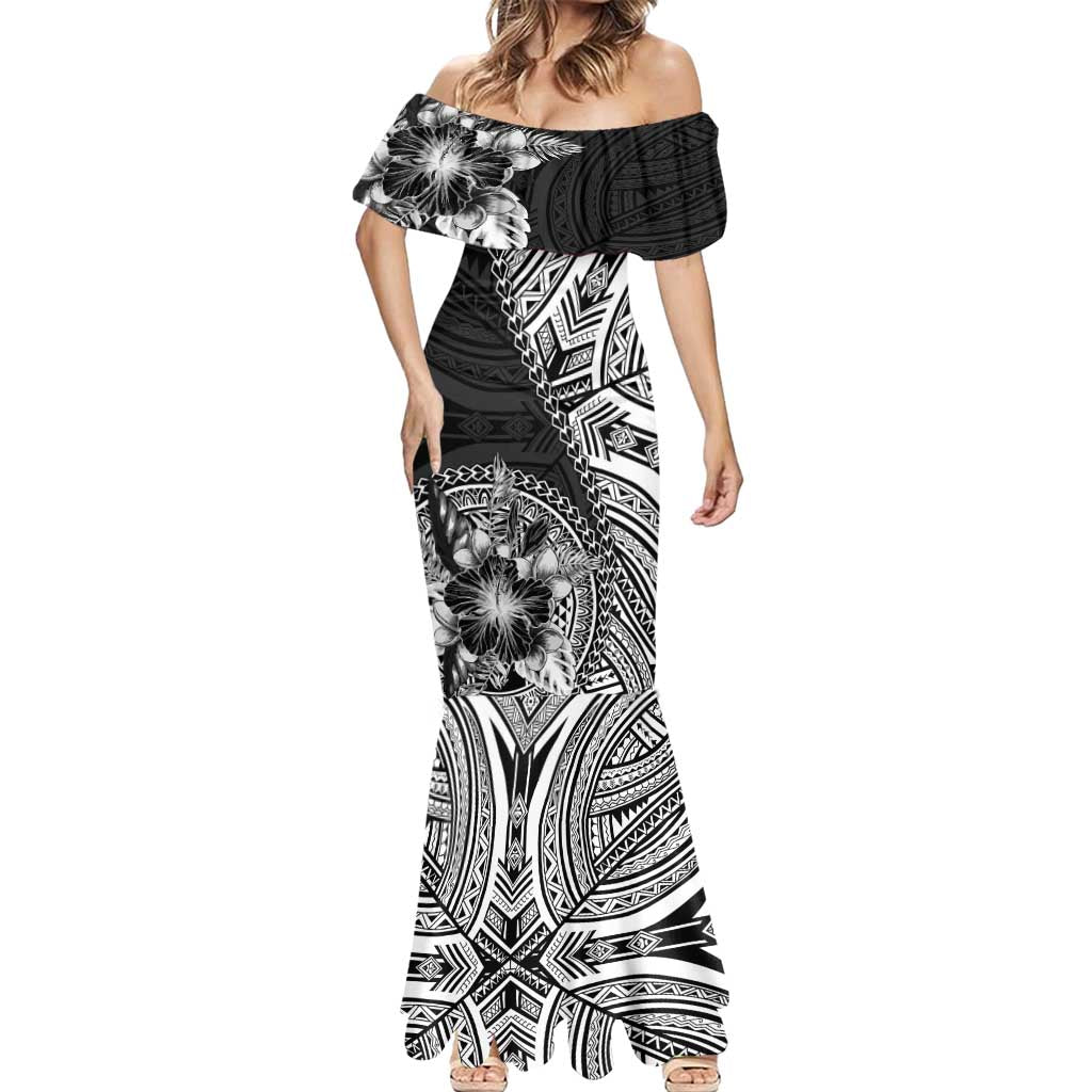 Hibiscus With Black Austronesian Tattoo Pattern Mermaid Dress - Polynesian Pride