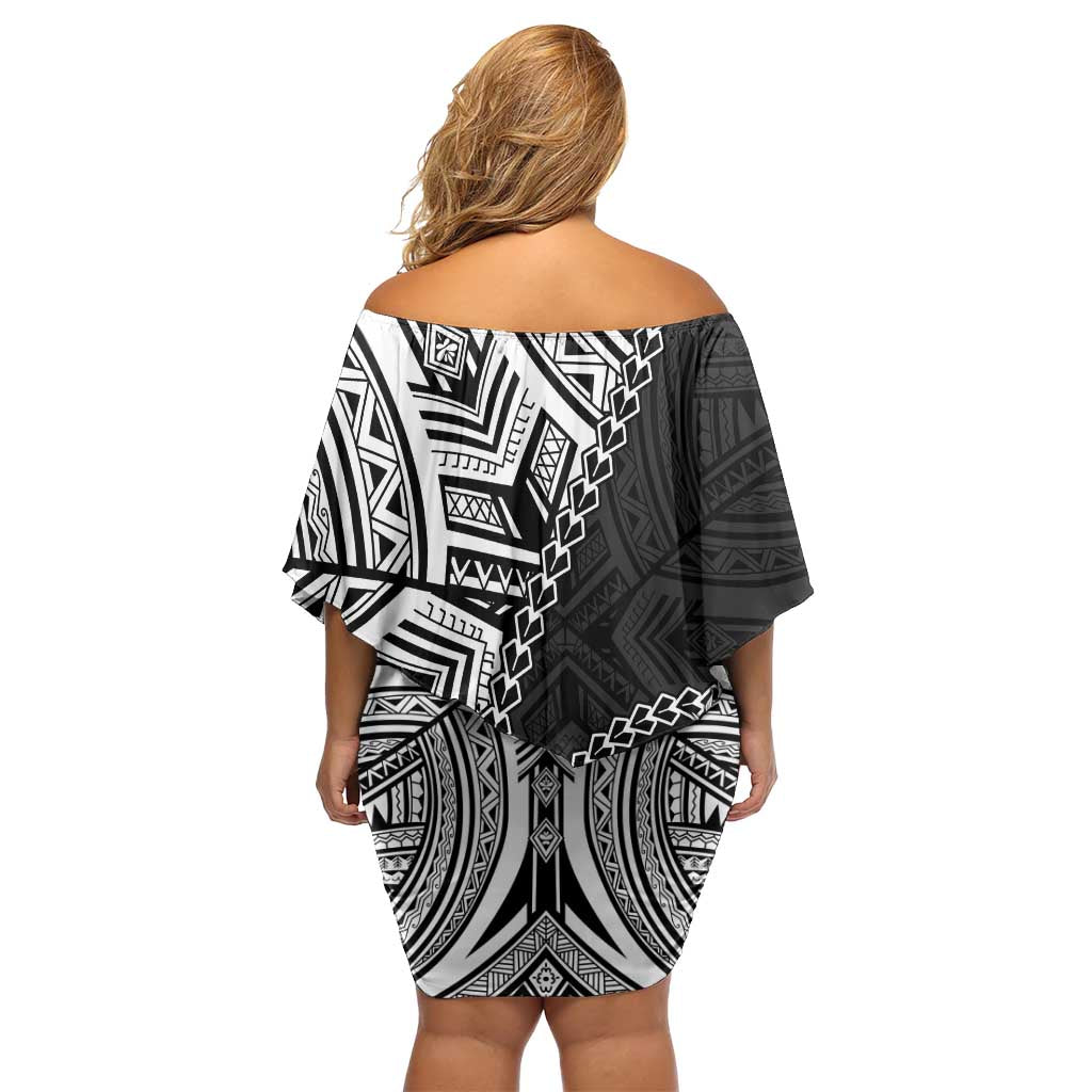 Hibiscus With Black Austronesian Tattoo Pattern Off Shoulder Short Dress - Polynesian Pride