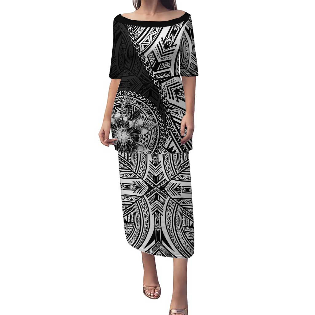 Hibiscus With Black Austronesian Tattoo Pattern Puletasi - Polynesian Pride