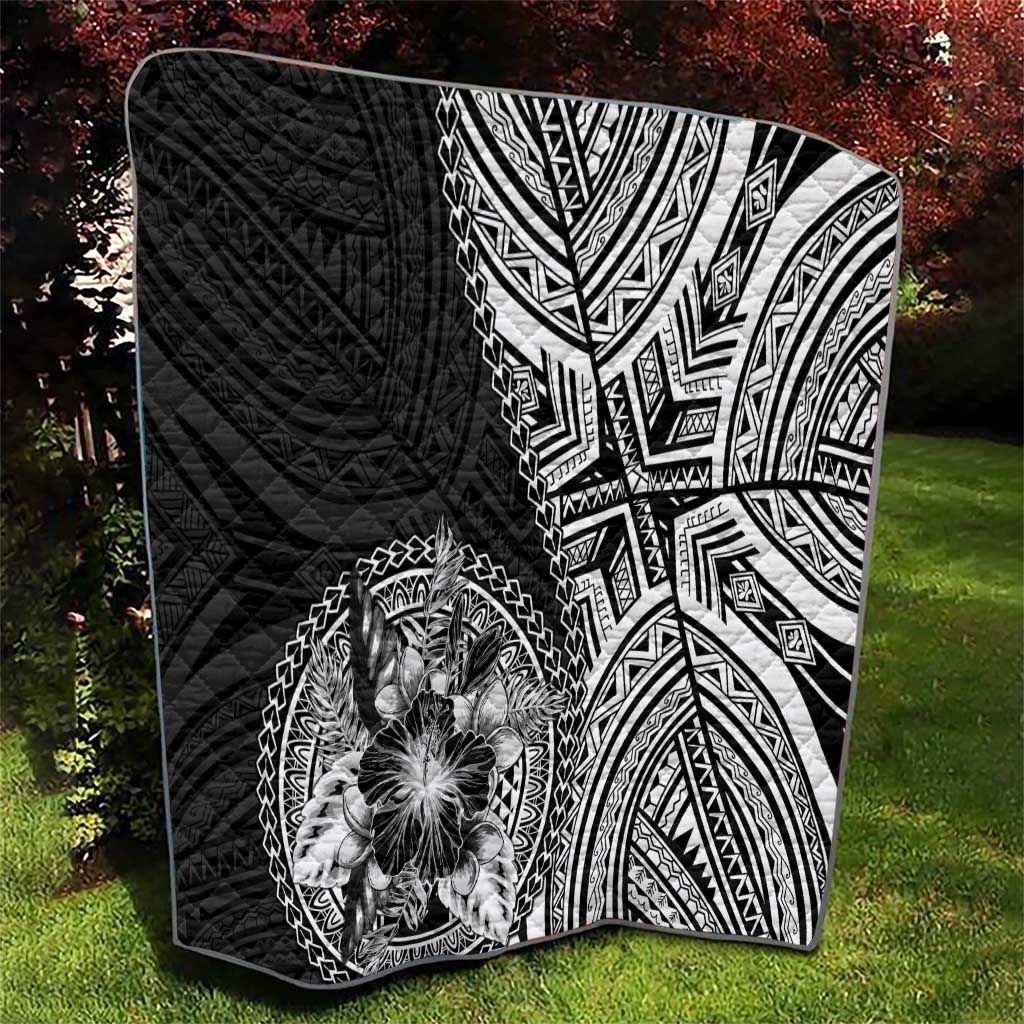 Hibiscus With Black Austronesian Tattoo Pattern Quilt - Polynesian Pride