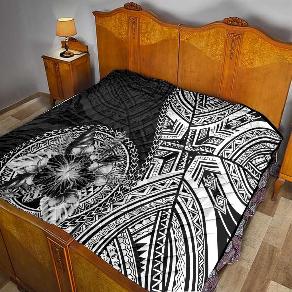 Hibiscus With Black Austronesian Tattoo Pattern Quilt - Polynesian Pride