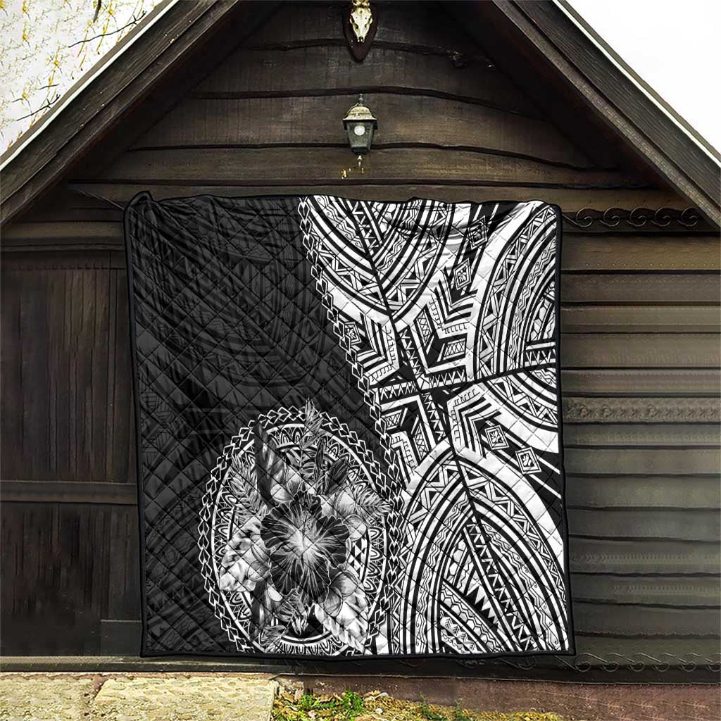 Hibiscus With Black Austronesian Tattoo Pattern Quilt - Polynesian Pride