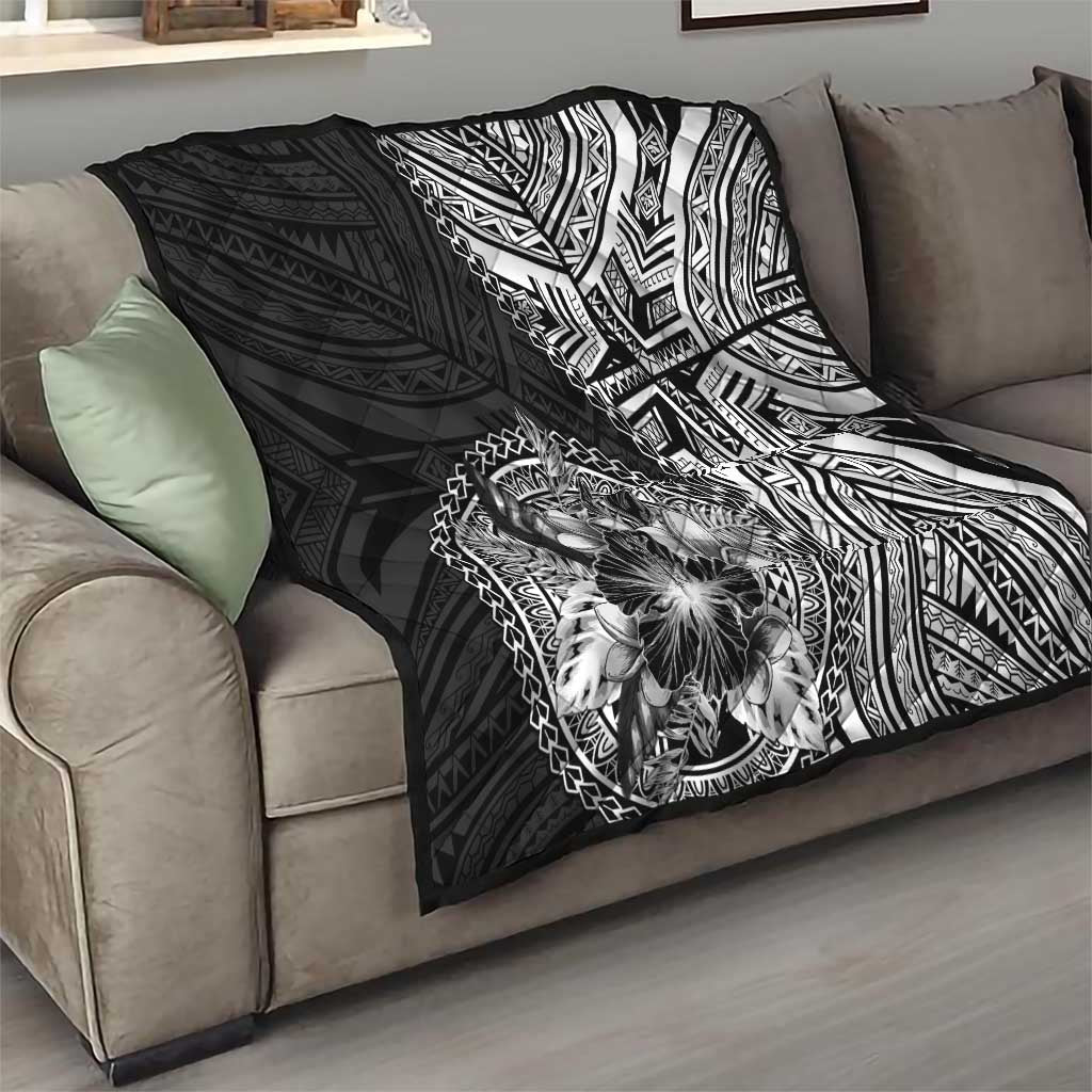 Hibiscus With Black Austronesian Tattoo Pattern Quilt - Polynesian Pride