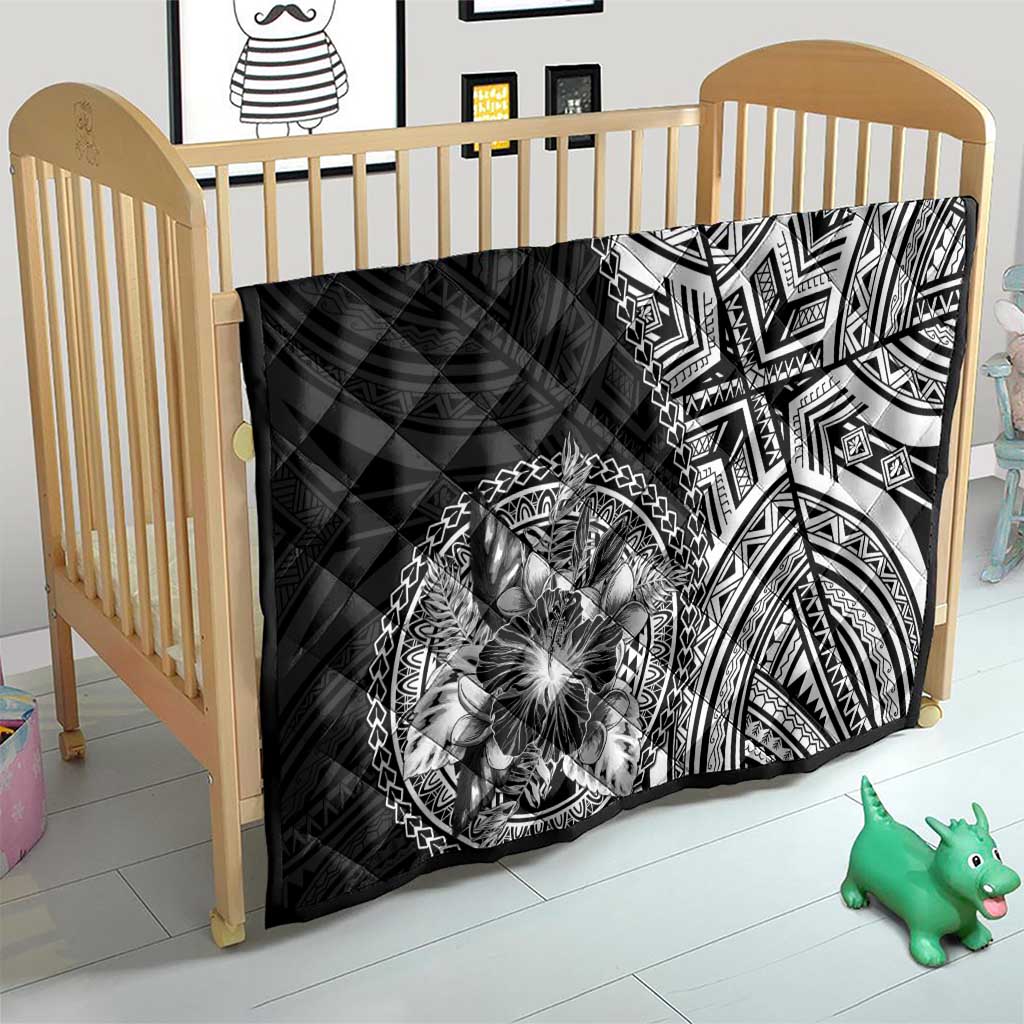 Hibiscus With Black Austronesian Tattoo Pattern Quilt - Polynesian Pride