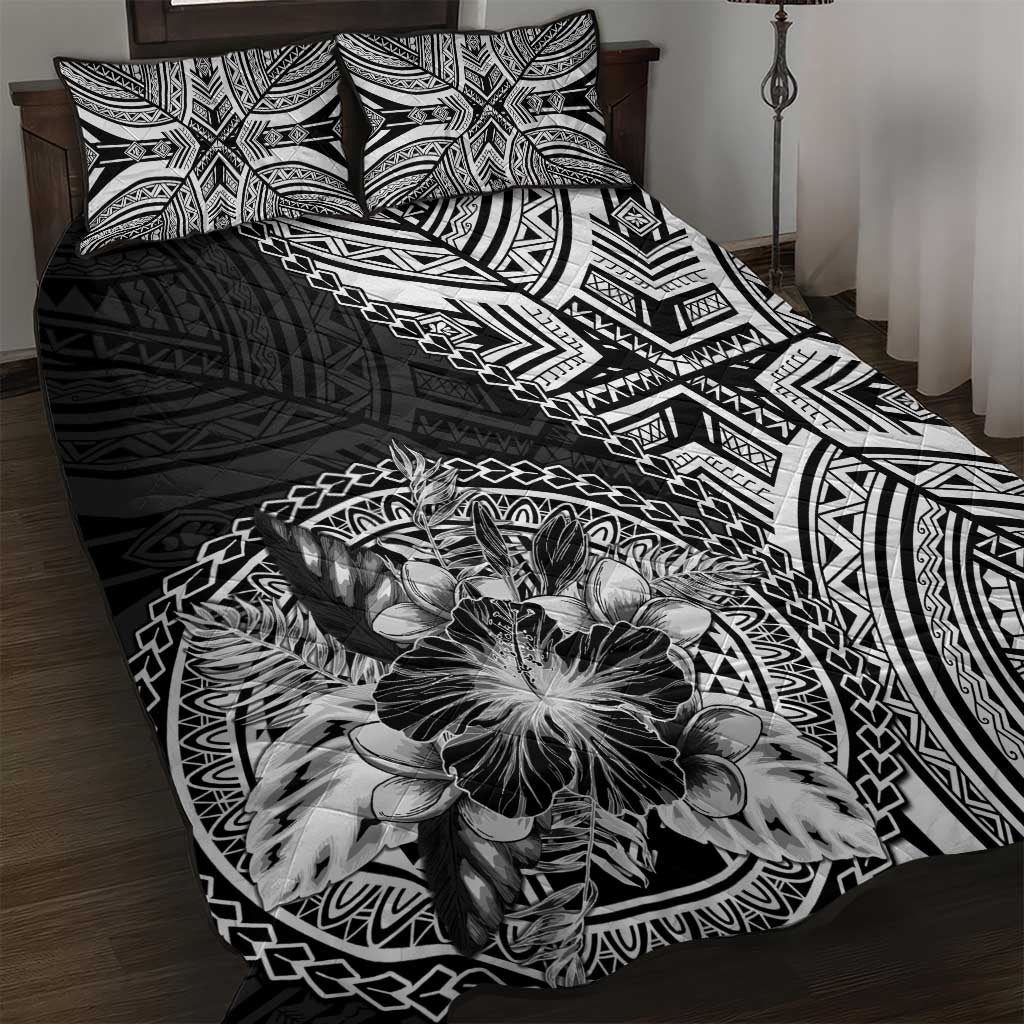 Hibiscus With Black Austronesian Tattoo Pattern Quilt Bed Set LT05 Black - Polynesian Pride