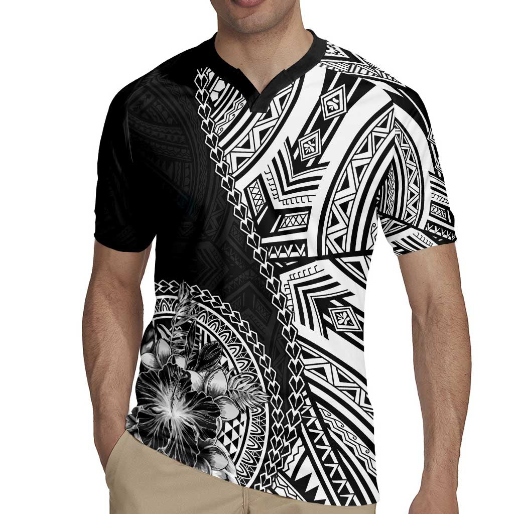 Hibiscus With Black Austronesian Tattoo Pattern Rugby Jersey - Polynesian Pride