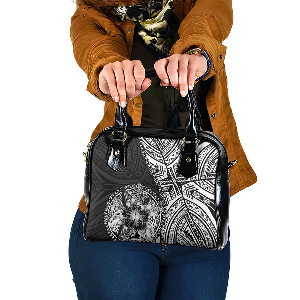 Hibiscus With Black Austronesian Tattoo Pattern Shoulder Handbag LT05 One Size Black - Polynesian Pride