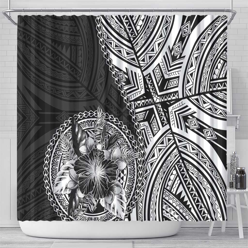 Hibiscus With Black Austronesian Tattoo Pattern Shower Curtain - Polynesian Pride