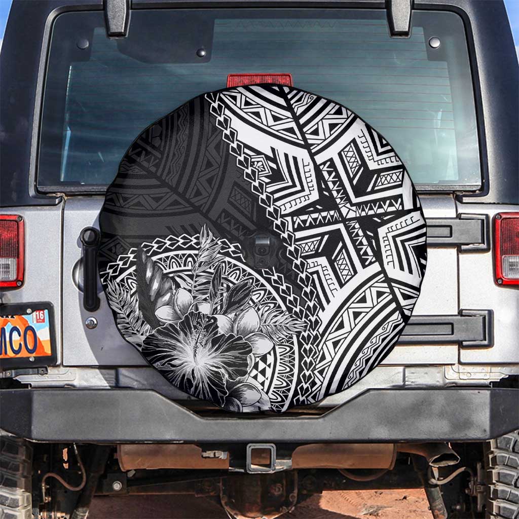 Hibiscus With Black Austronesian Tattoo Pattern Spare Tire Cover LT05 Black - Polynesian Pride