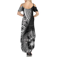 Hibiscus With Black Austronesian Tattoo Pattern Summer Maxi Dress - Polynesian Pride