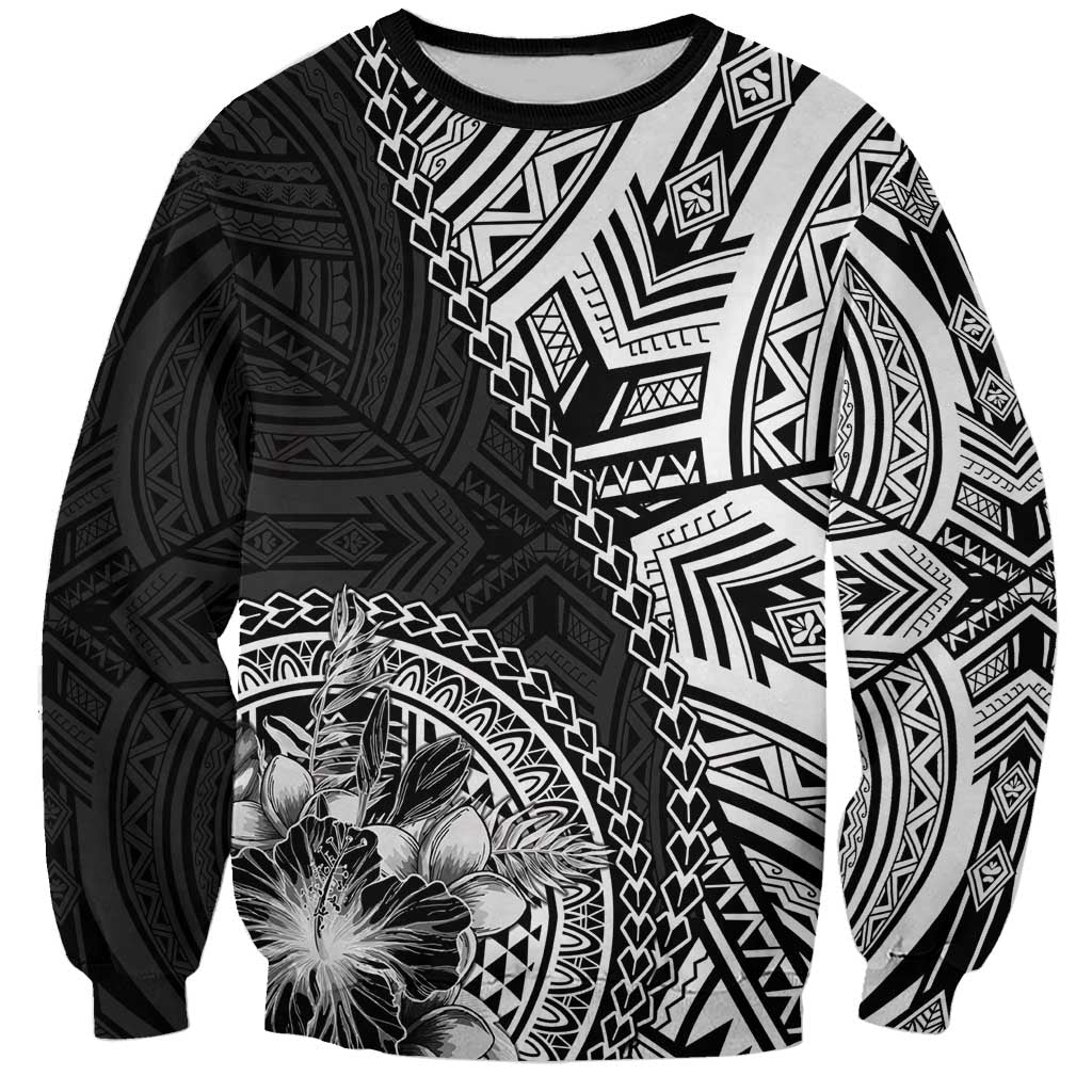 Hibiscus With Black Austronesian Tattoo Pattern Sweatshirt - Polynesian Pride