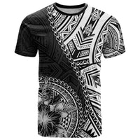 Hibiscus With Black Austronesian Tattoo Pattern T Shirt - Polynesian Pride