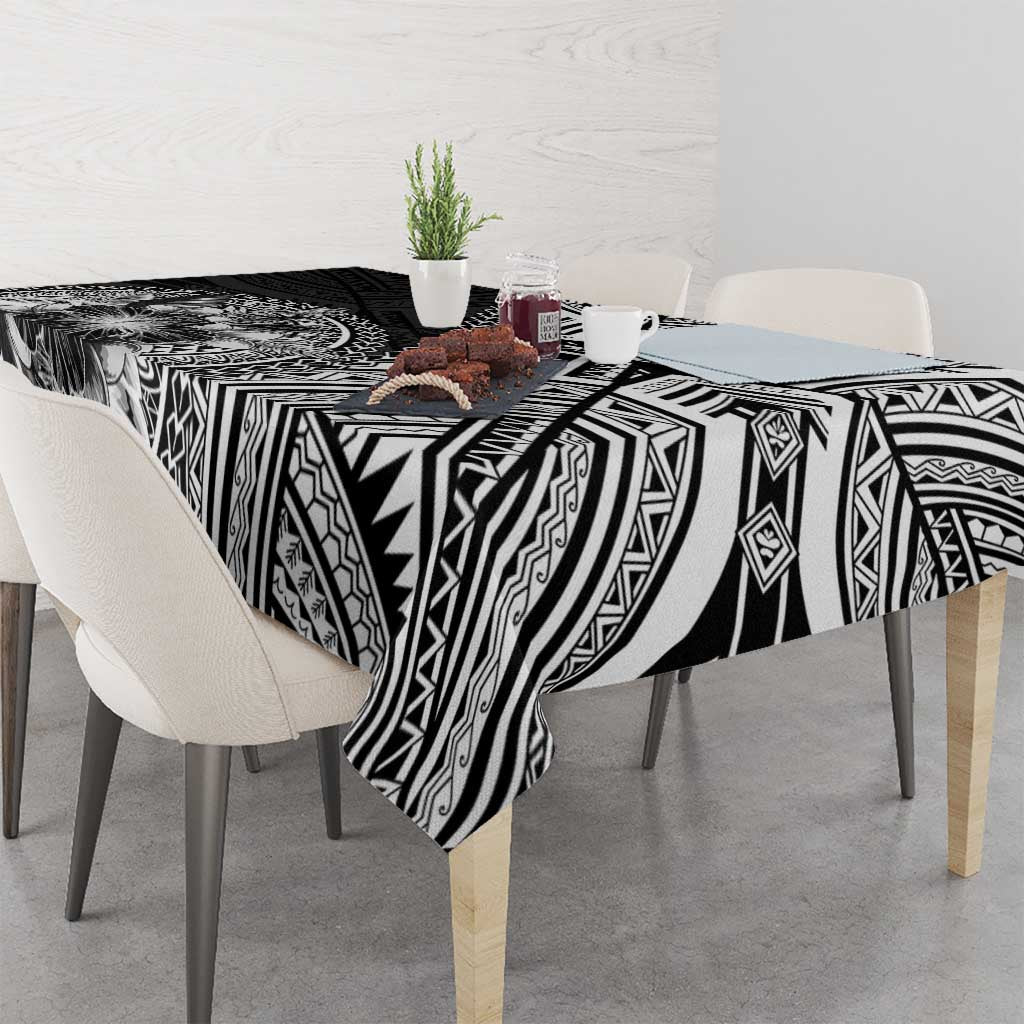 Hibiscus With Black Austronesian Tattoo Pattern Tablecloth - Polynesian Pride