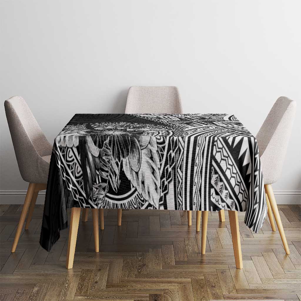 Hibiscus With Black Austronesian Tattoo Pattern Tablecloth - Polynesian Pride