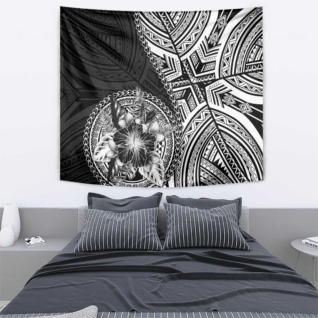 Hibiscus With Black Austronesian Tattoo Pattern Tapestry - Polynesian Pride