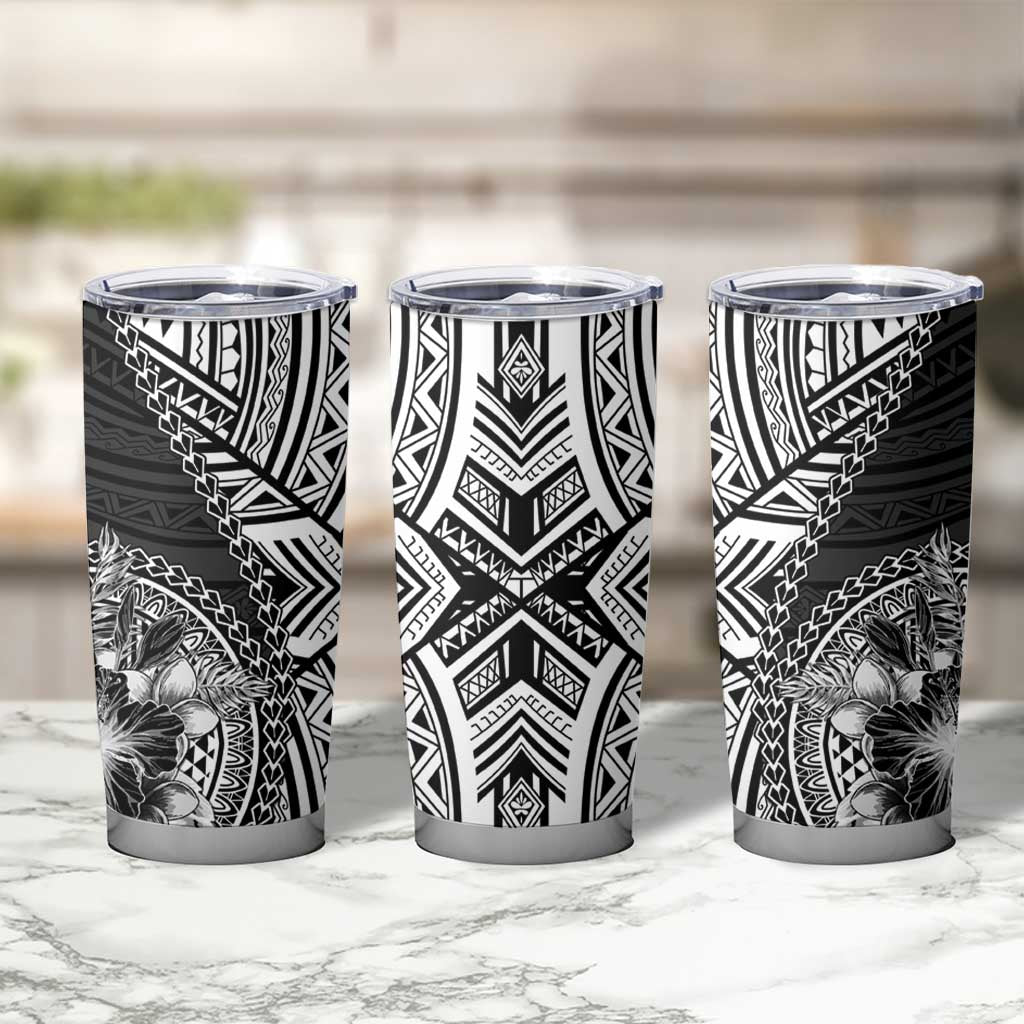 Hibiscus With Black Austronesian Tattoo Pattern Tumbler Cup - Polynesian Pride