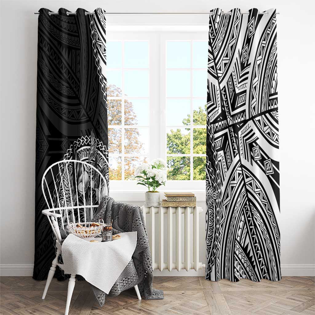 Hibiscus With Black Austronesian Tattoo Pattern Window Curtain - Polynesian Pride