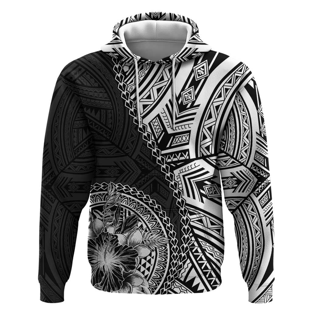 Hibiscus With Black Austronesian Tattoo Pattern Zip Hoodie - Polynesian Pride