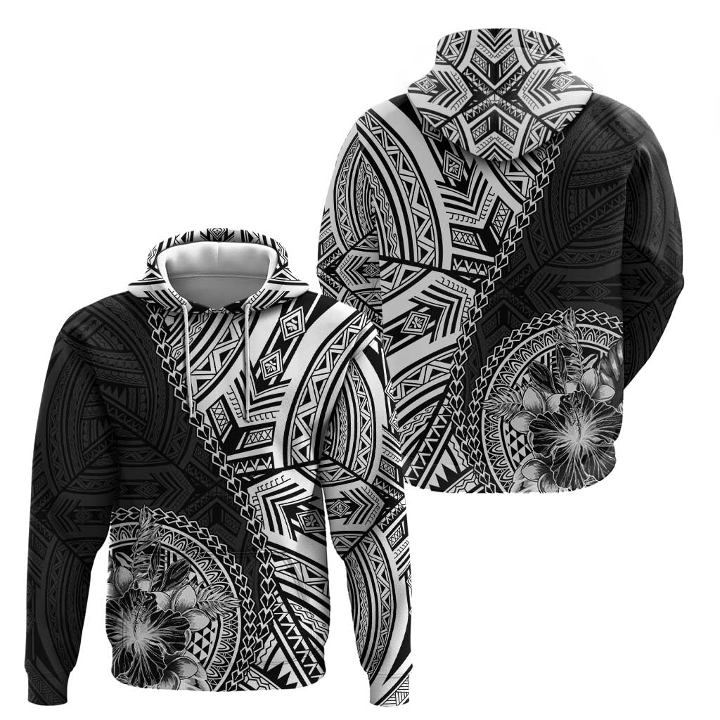 Hibiscus With Black Austronesian Tattoo Pattern Zip Hoodie - Polynesian Pride