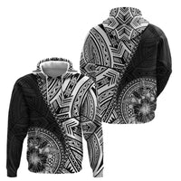 Hibiscus With Black Austronesian Tattoo Pattern Zip Hoodie - Polynesian Pride