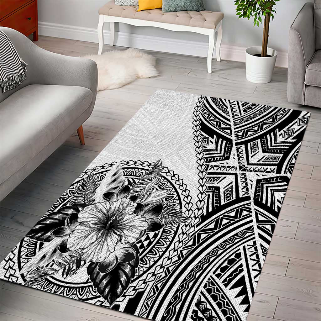 Hibiscus With White Austronesian Tattoo Pattern Area Rug - Polynesian Pride