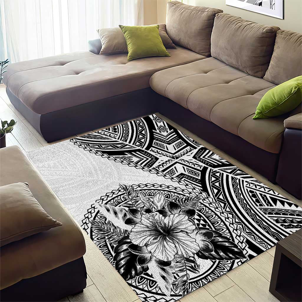 Hibiscus With White Austronesian Tattoo Pattern Area Rug - Polynesian Pride