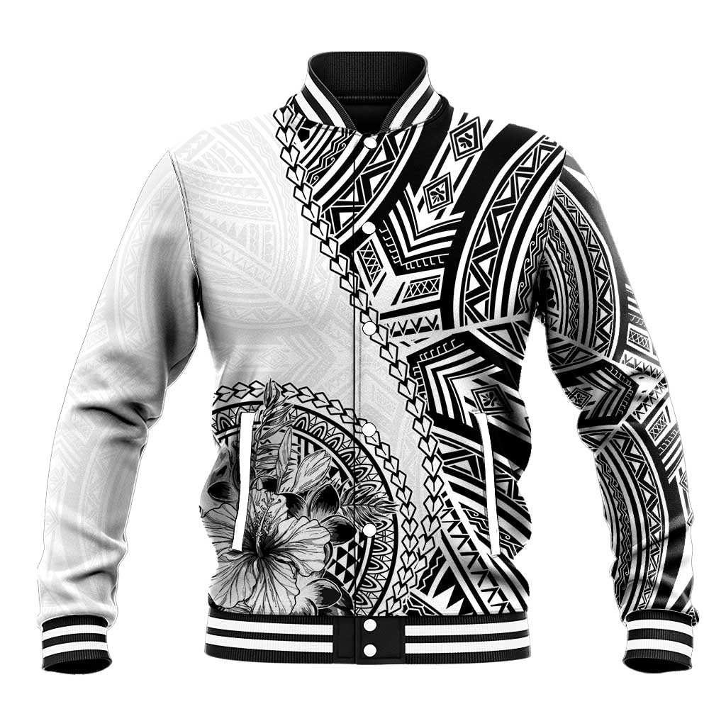Hibiscus With White Austronesian Tattoo Pattern Baseball Jacket - Polynesian Pride
