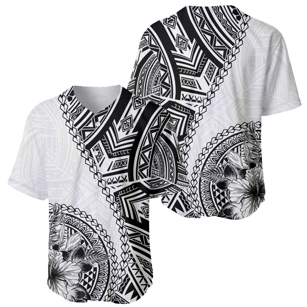 Hibiscus With White Austronesian Tattoo Pattern Baseball Jersey - Polynesian Pride
