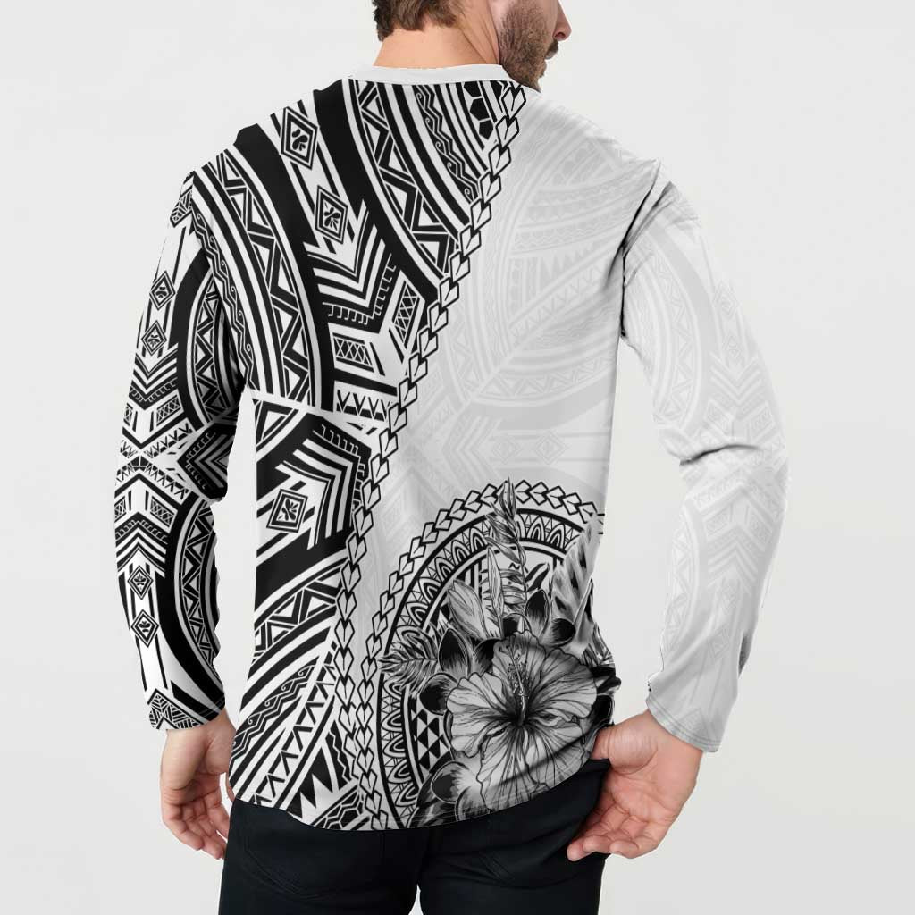 Hibiscus With White Austronesian Tattoo Pattern Button Sweatshirt - Polynesian Pride