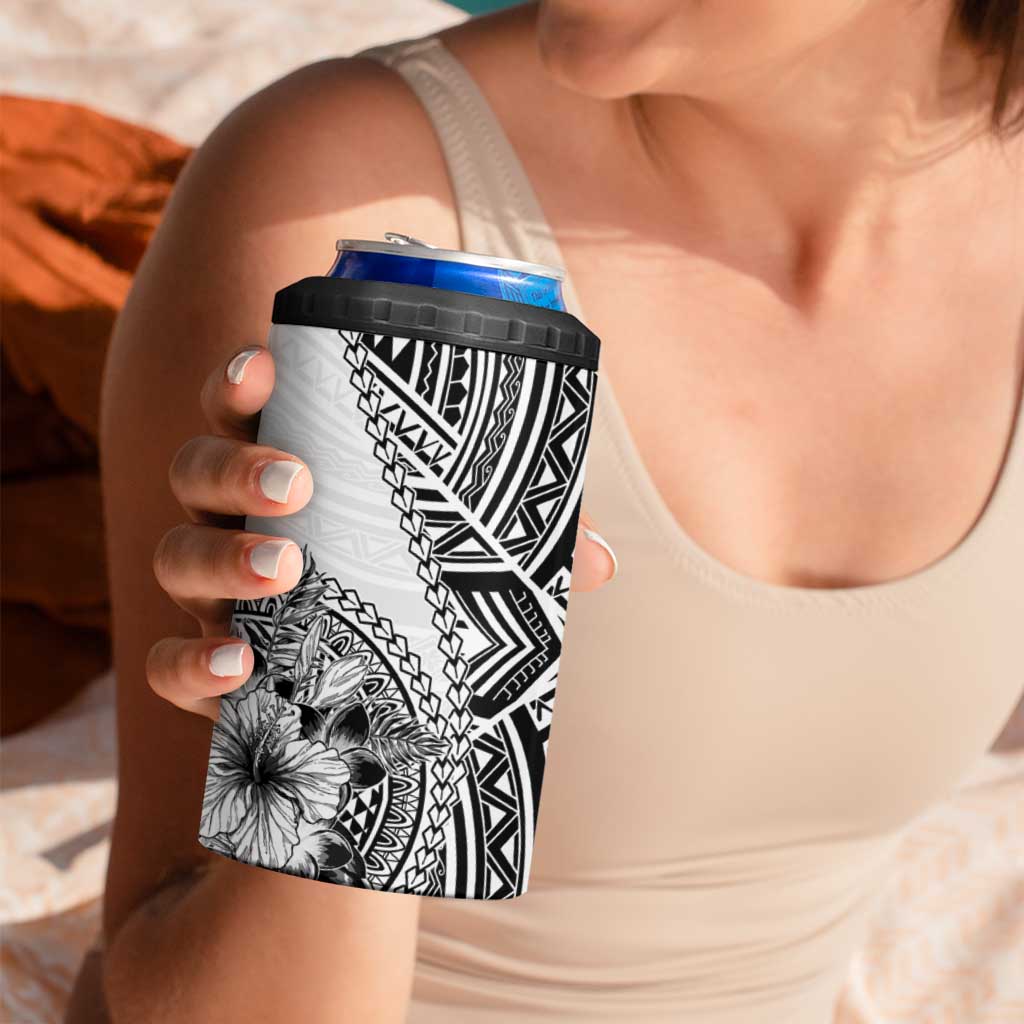 Hibiscus With White Austronesian Tattoo Pattern 4 in 1 Can Cooler Tumbler - Polynesian Pride