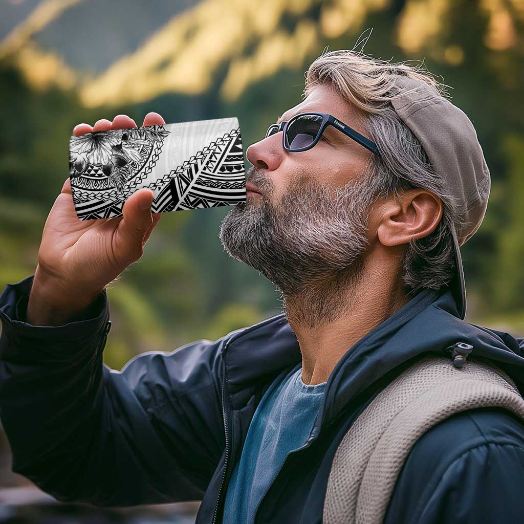 Hibiscus With White Austronesian Tattoo Pattern 4 in 1 Can Cooler Tumbler - Polynesian Pride