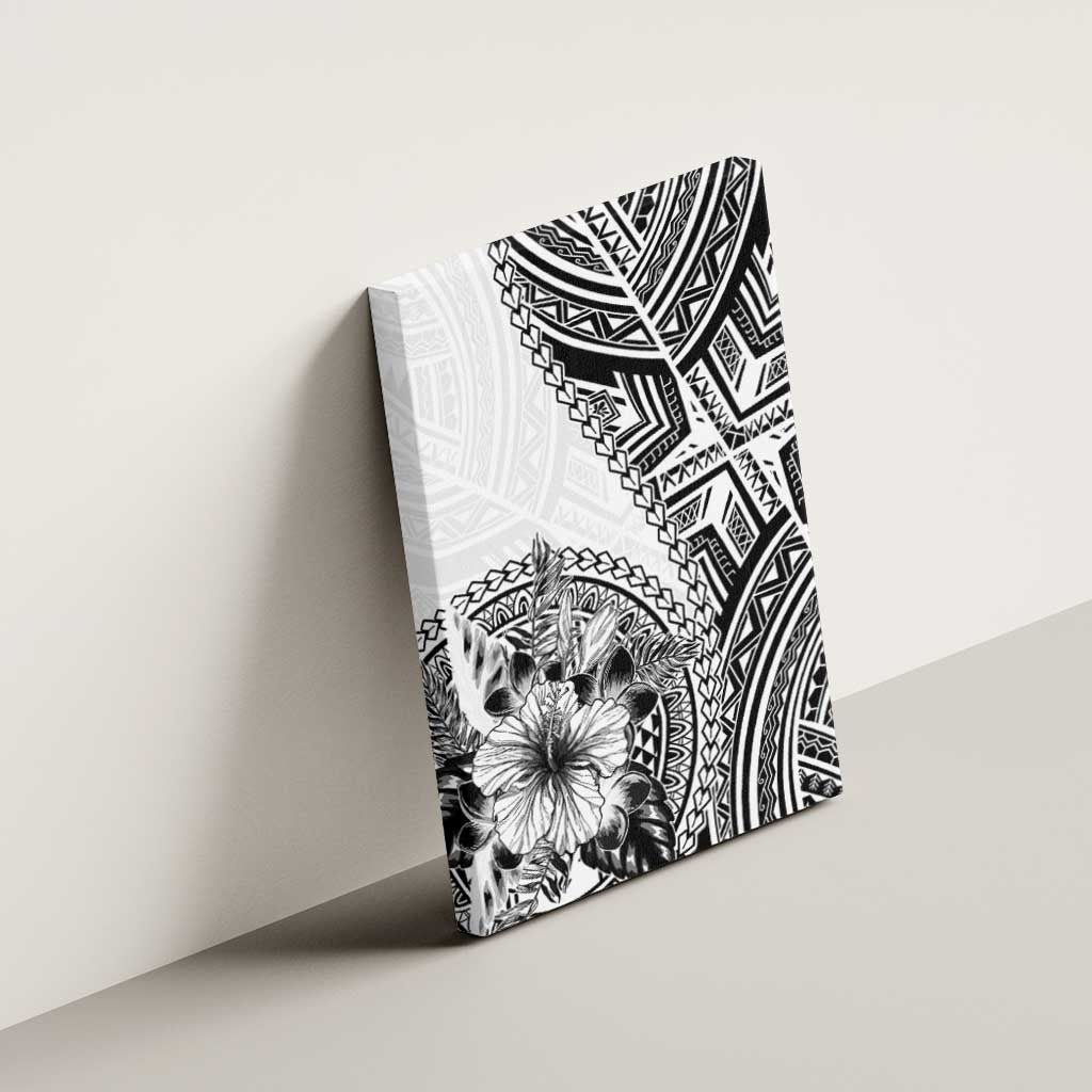 Hibiscus With White Austronesian Tattoo Pattern Canvas Wall Art - Polynesian Pride