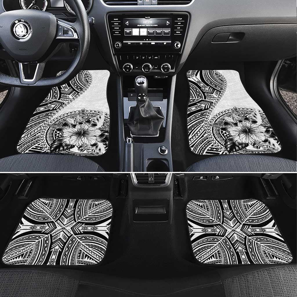 Hibiscus With White Austronesian Tattoo Pattern Car Mats - Polynesian Pride