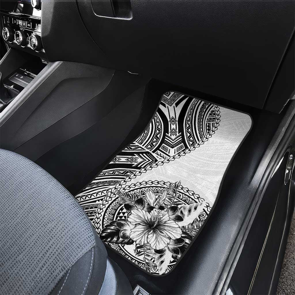 Hibiscus With White Austronesian Tattoo Pattern Car Mats - Polynesian Pride