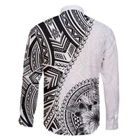 Hibiscus With White Austronesian Tattoo Pattern Family Matching Off Shoulder Short Dress and Hawaiian Shirt - Polynesian Pride