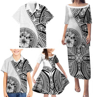 Hibiscus With White Austronesian Tattoo Pattern Family Matching Puletasi and Hawaiian Shirt - Polynesian Pride