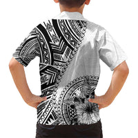 Hibiscus With White Austronesian Tattoo Pattern Family Matching Short Sleeve Bodycon Dress and Hawaiian Shirt - Polynesian Pride