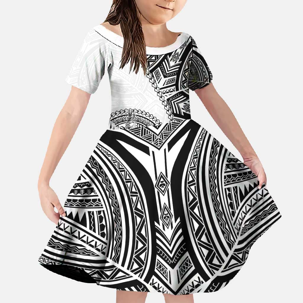 Hibiscus With White Austronesian Tattoo Pattern Family Matching Short Sleeve Bodycon Dress and Hawaiian Shirt - Polynesian Pride
