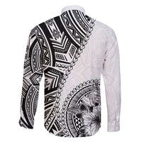 Hibiscus With White Austronesian Tattoo Pattern Family Matching Short Sleeve Bodycon Dress and Hawaiian Shirt - Polynesian Pride