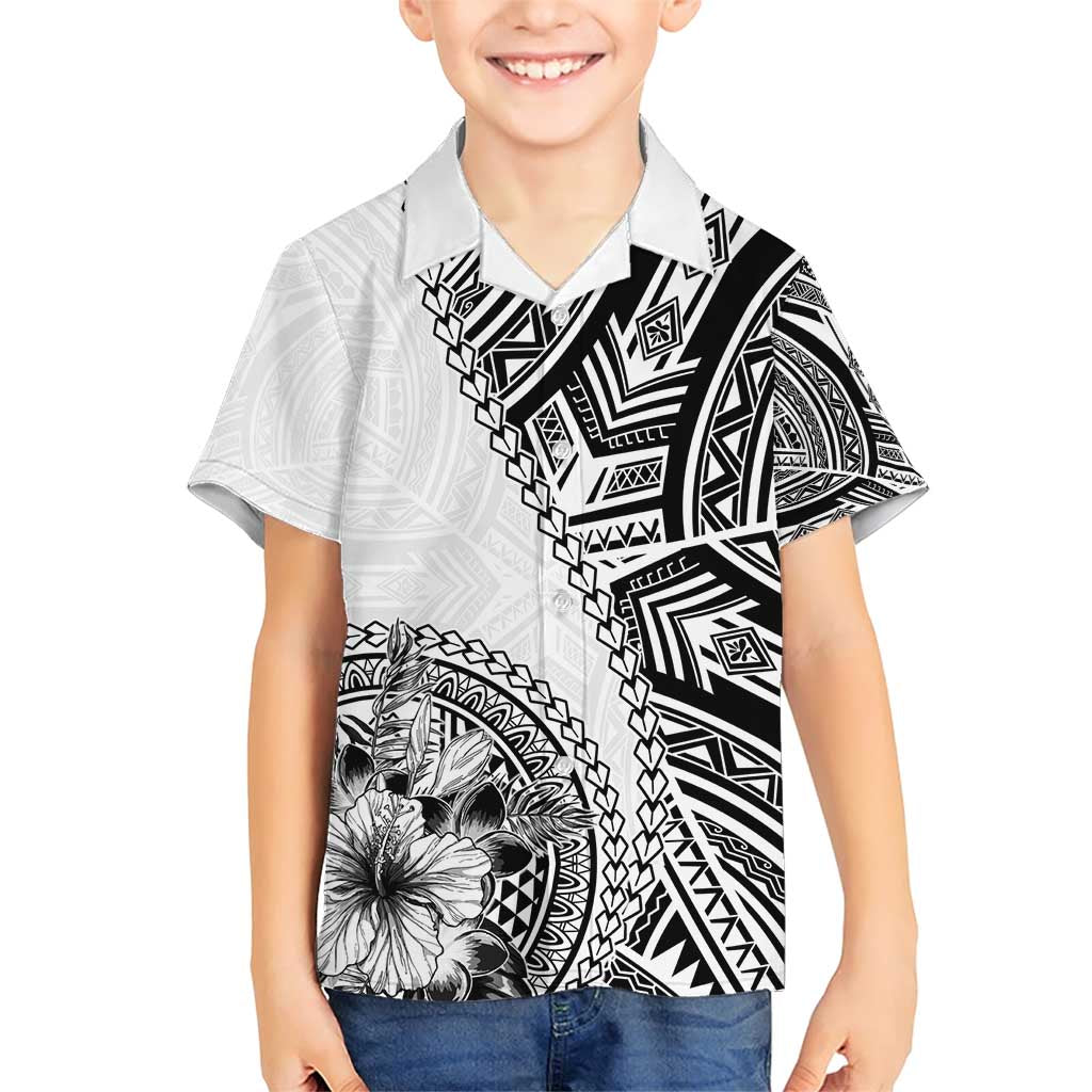Hibiscus With White Austronesian Tattoo Pattern Family Matching Short Sleeve Bodycon Dress and Hawaiian Shirt - Polynesian Pride