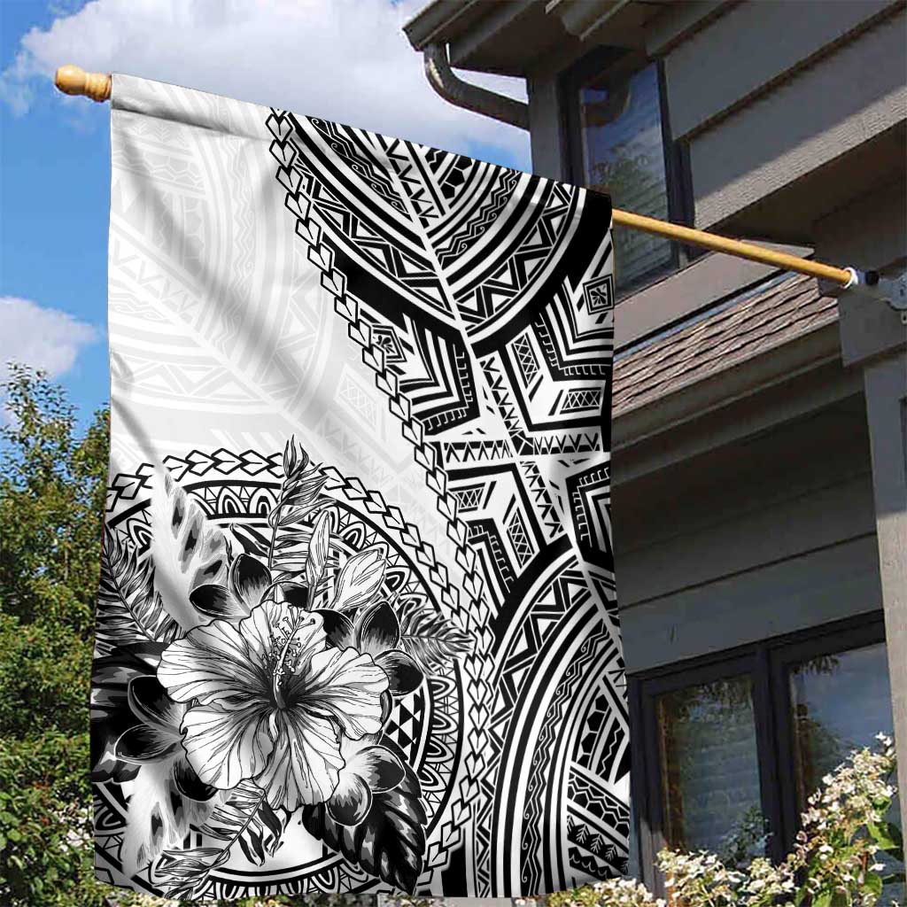 Hibiscus With White Austronesian Tattoo Pattern Garden Flag - Polynesian Pride