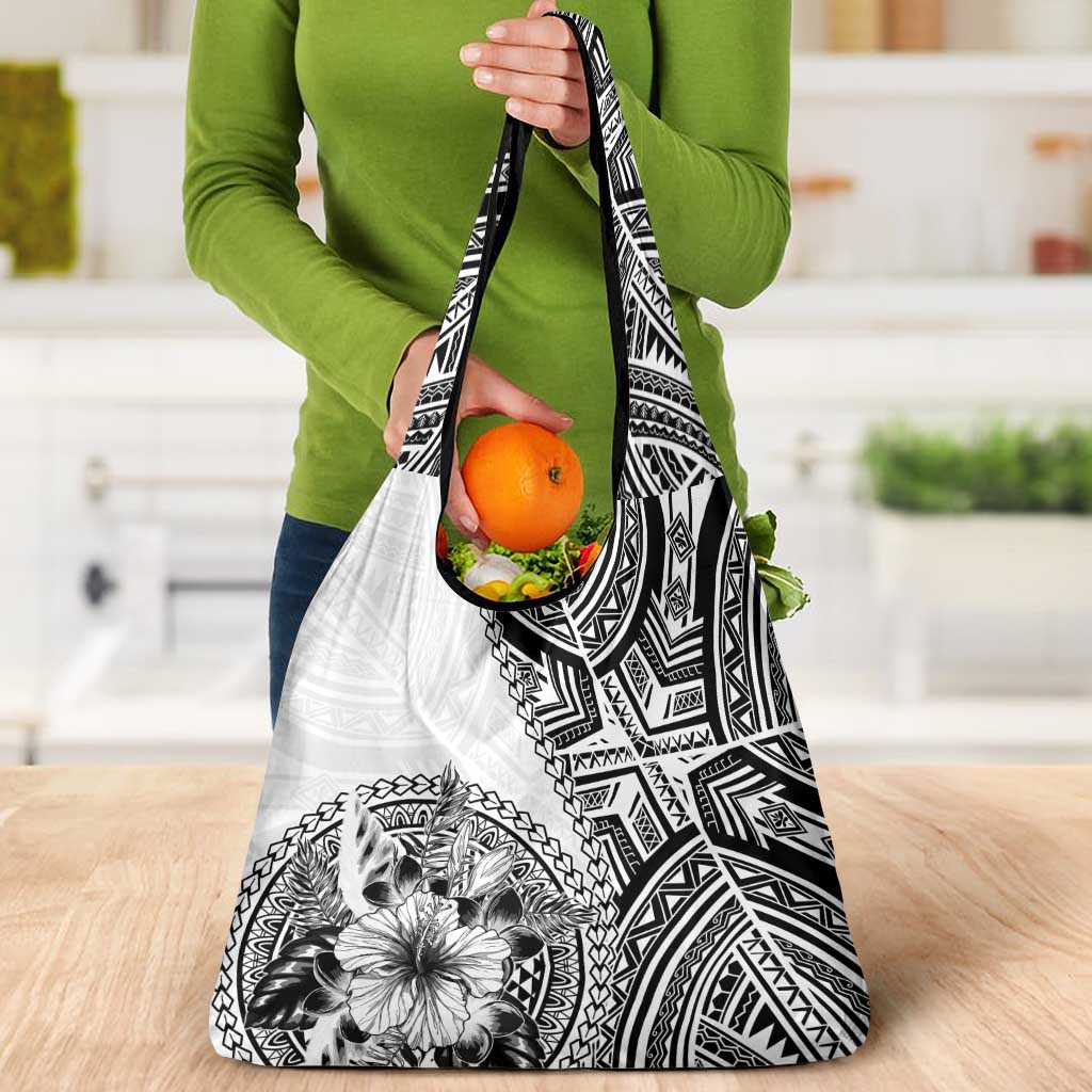 Hibiscus With White Austronesian Tattoo Pattern Grocery Bag - Polynesian Pride