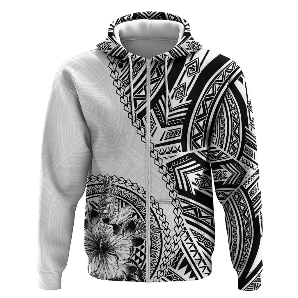 Hibiscus With White Austronesian Tattoo Pattern Hoodie - Polynesian Pride