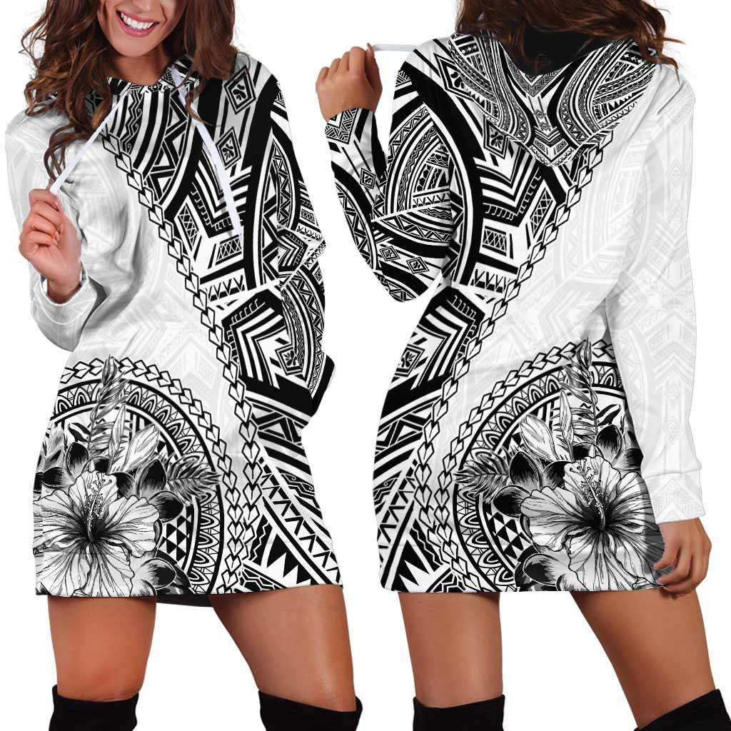 Hibiscus With White Austronesian Tattoo Pattern Hoodie Dress - Polynesian Pride