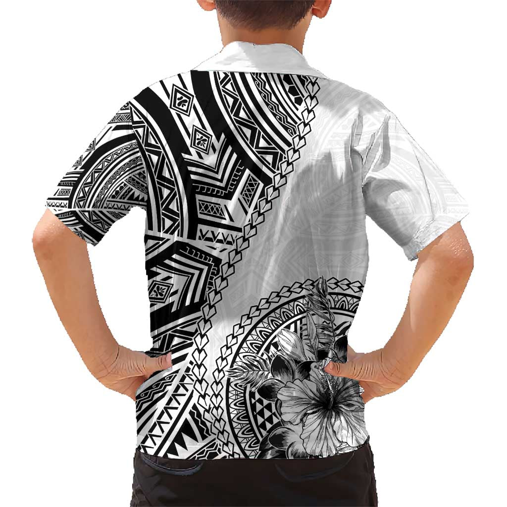 Hibiscus With White Austronesian Tattoo Pattern Kid Hawaiian Shirt - Polynesian Pride