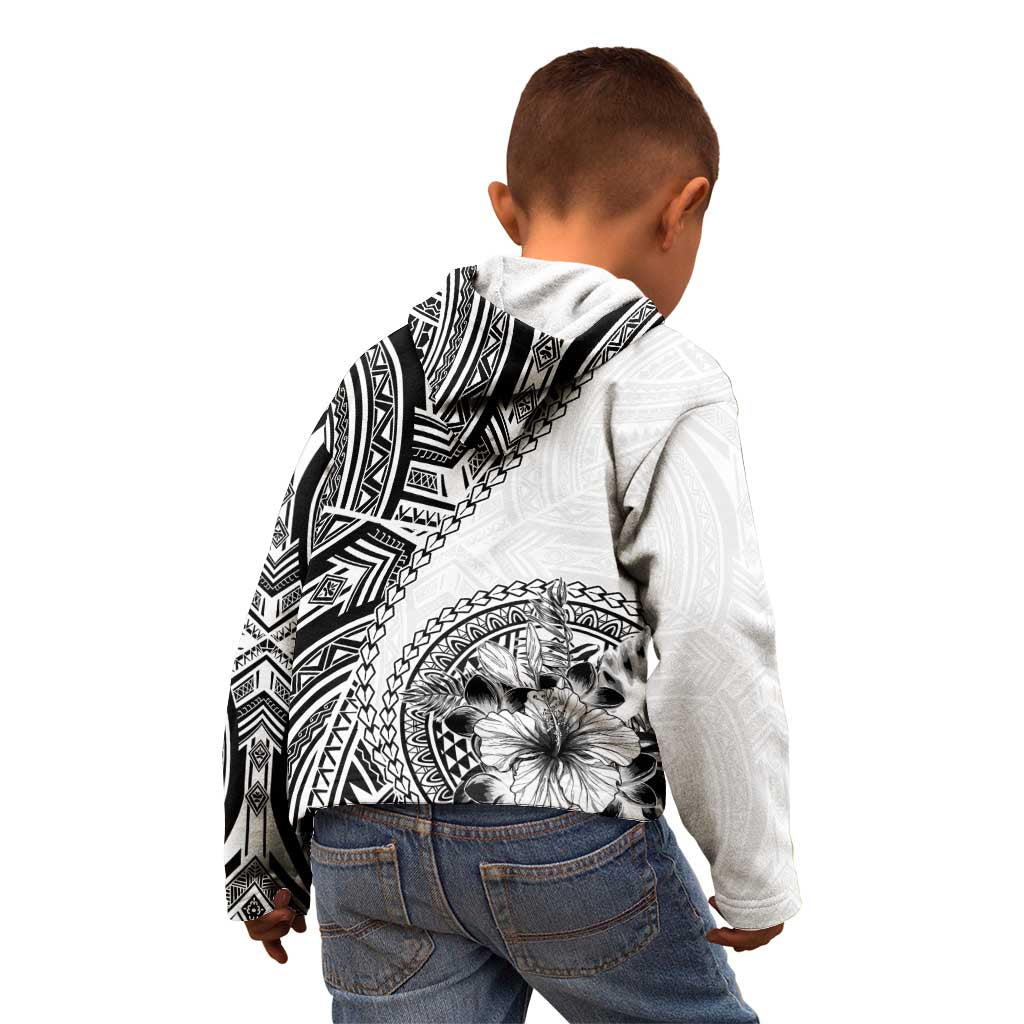 Hibiscus With White Austronesian Tattoo Pattern Kid Hoodie LT05 - Polynesian Pride