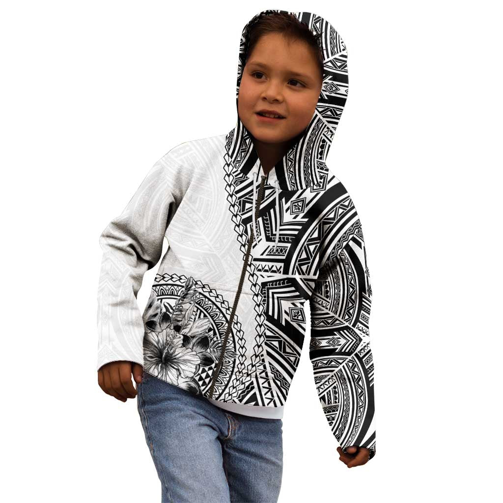 Hibiscus With White Austronesian Tattoo Pattern Kid Hoodie LT05 - Polynesian Pride