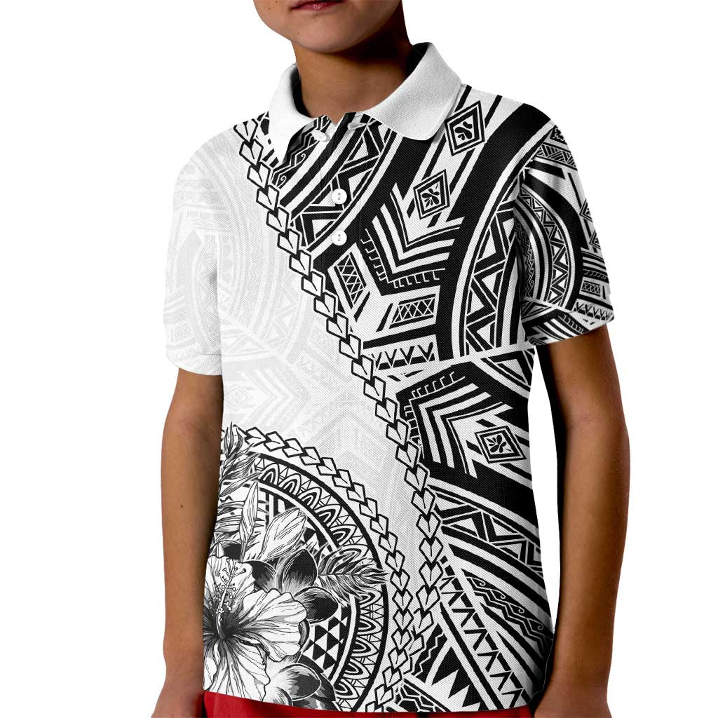 Hibiscus With White Austronesian Tattoo Pattern Kid Polo Shirt LT05 Kid White - Polynesian Pride