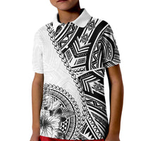 Hibiscus With White Austronesian Tattoo Pattern Kid Polo Shirt - Polynesian Pride
